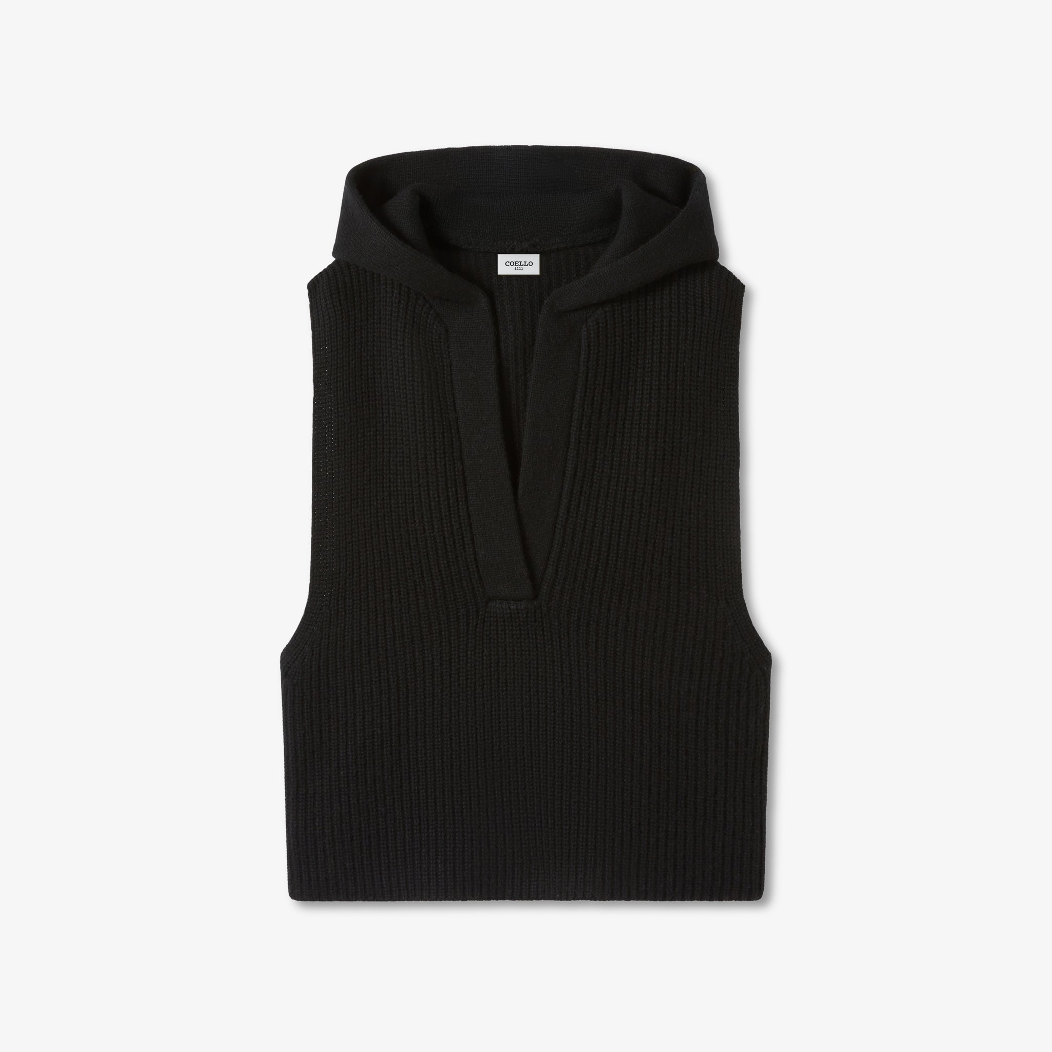 Black Wool Cashmere Sleeveless Hoodie