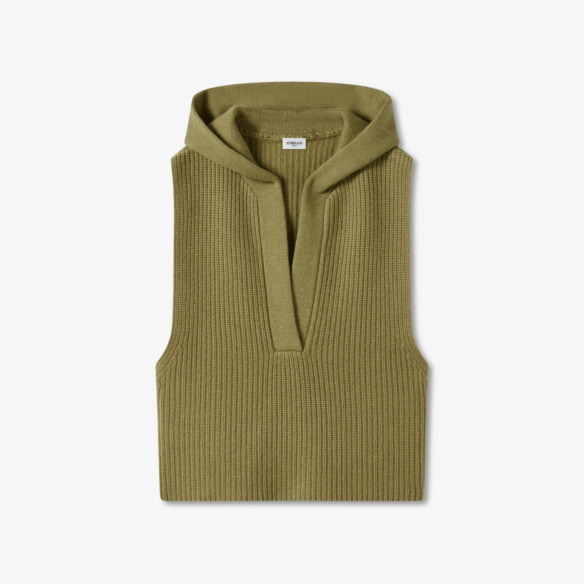 Olive Wool Cashmere Sleeveless Hoodie