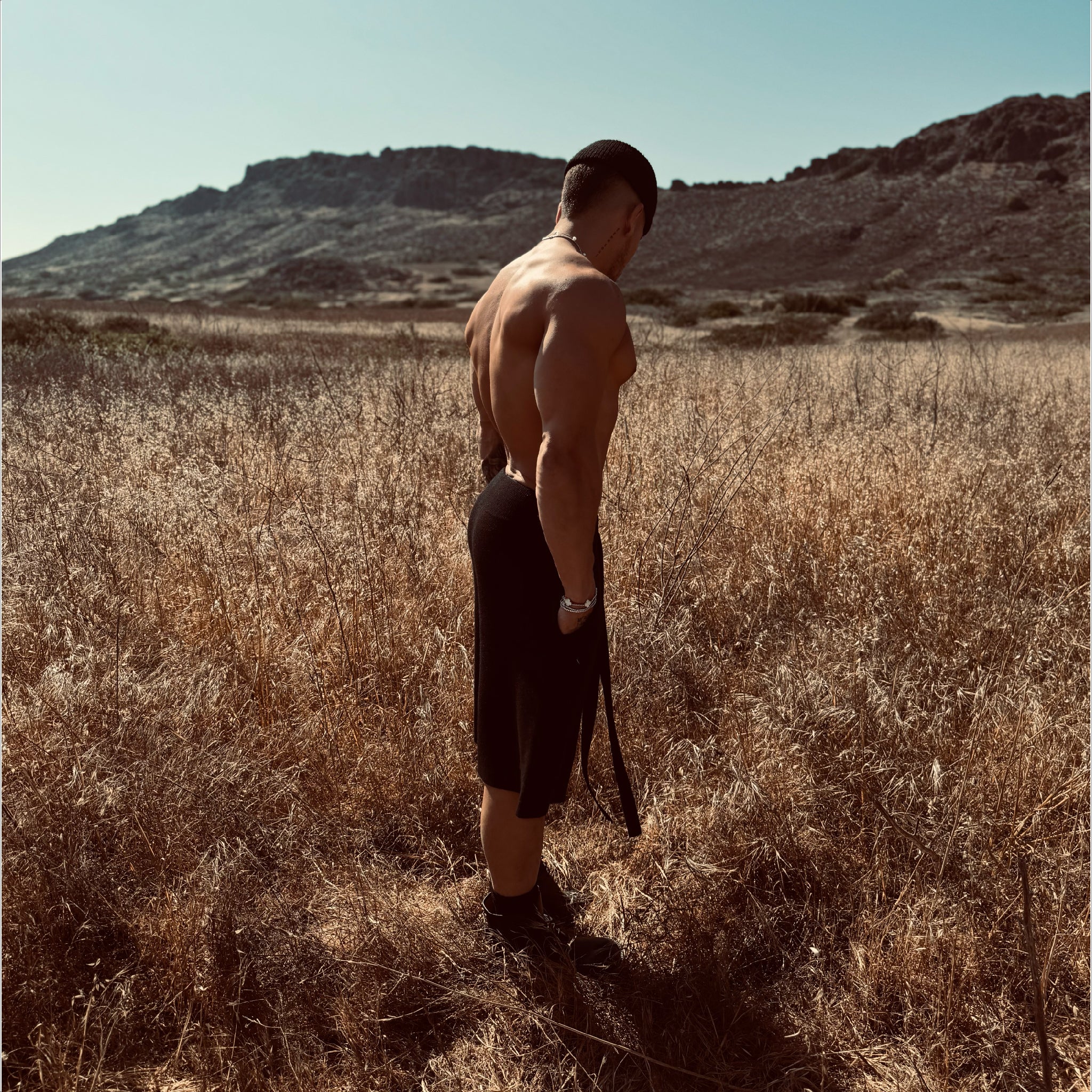 Black Wool Cashmere Cargo Short